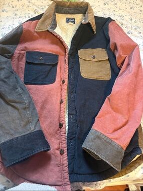 Colorblock Corduroy Sherpa-Lined Jacket - Navy, Rust, Tan